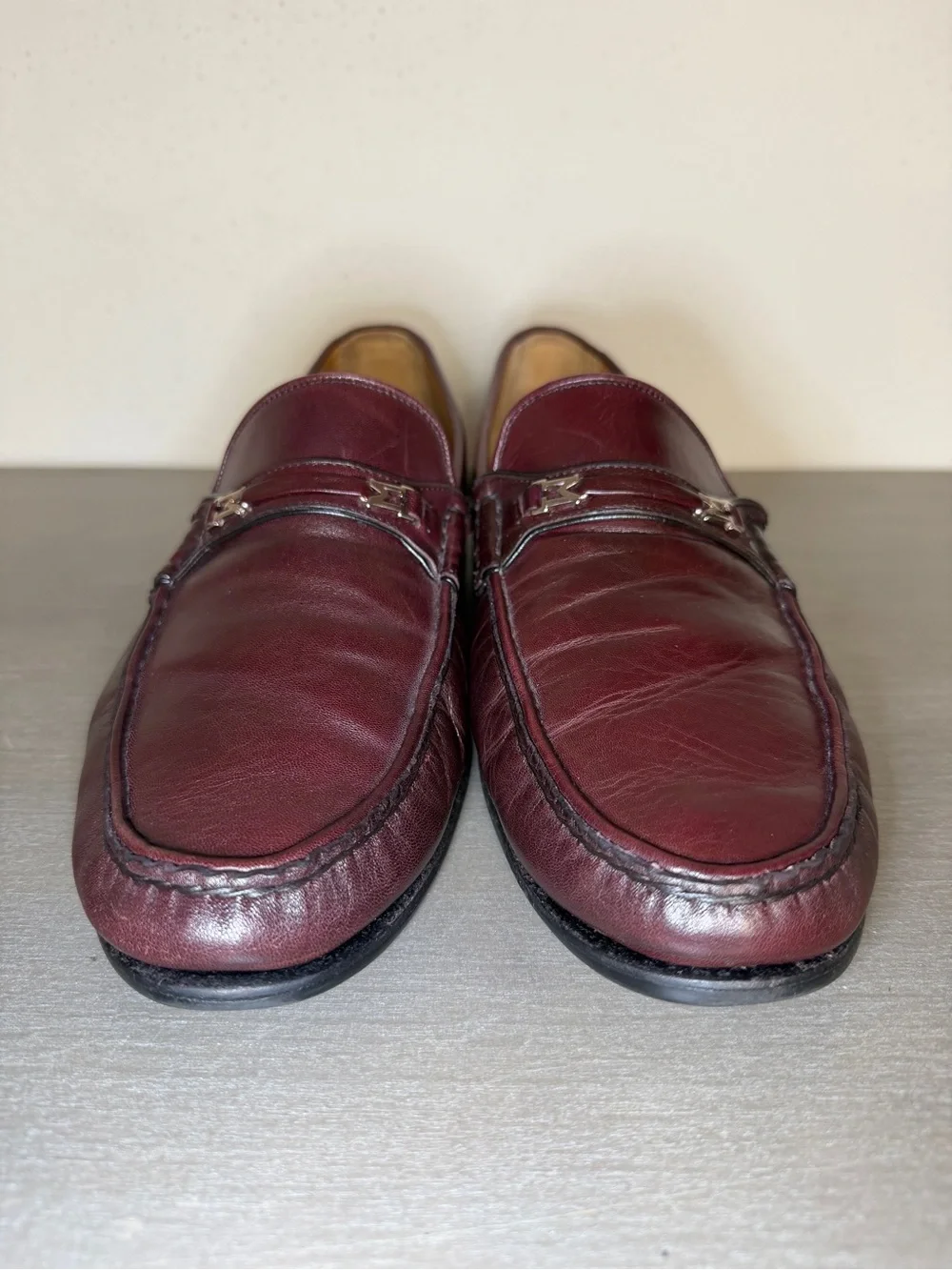 Bruno Magli Genoa Men's Italian Leather Loafers Burgundy Size 10.5 Made in Italy